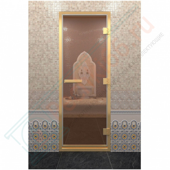 Стеклянная дверь для хамама в золотом профиле, бронза 190х80 (по коробке) (DoorWood) в Иркутске