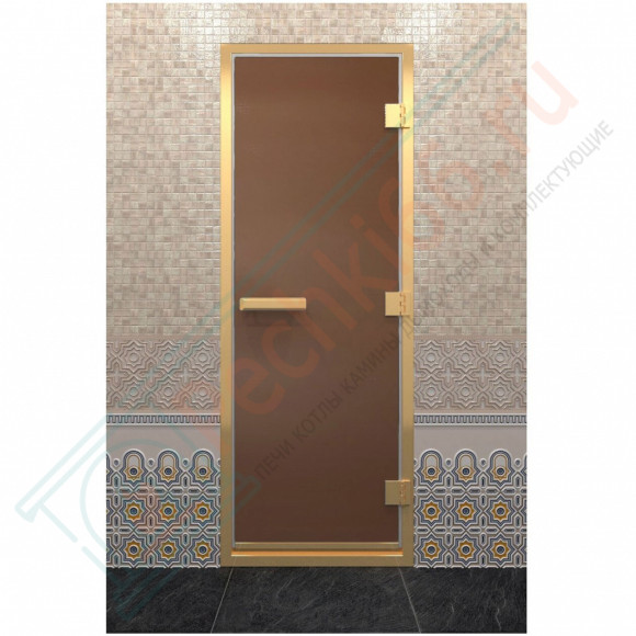 Стеклянная дверь для хамама в золотом профиле, бронза матовая 200х90 (по коробке) (DoorWood) в Иркутске
