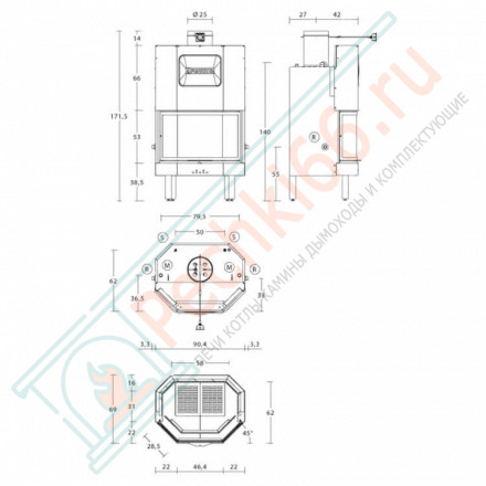 Стальная топка MT 370 VC (Piazzetta) 25,5 кВт