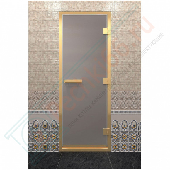 Стеклянная дверь для хамама в золотом профиле, сатин 210х90 (по коробке) (DoorWood)