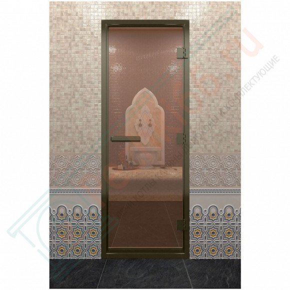 Стеклянная дверь DoorWood «Хамам бронза» в бронзовом профиле 2000х800 (по коробке) в Иркутске