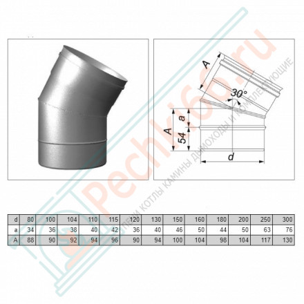 Отвод одностенный 30° (AISI-321/0,8мм) d-200 (Вулкан)