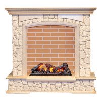 Каминокомплект Preston - Слоновая кость с патиной / Кирпич с очагом Cassette 600 NH