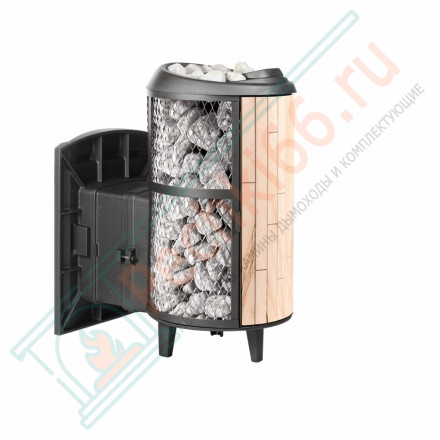 Печь для бани Атмосфера L+, усиленная каменка, комбинированная облицовка Окаменевшее дерево (ProMetall)