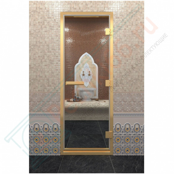 Стеклянная дверь DoorWood «Хамам Прозрачная» в золотом профиле 2000х900 (по коробке) в Иркутске