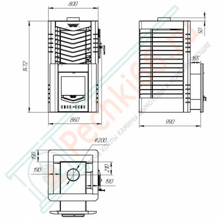 Печь для Русской бани № 06МСП 03 сетка, с парогенератором (Тройка) до 36 м3