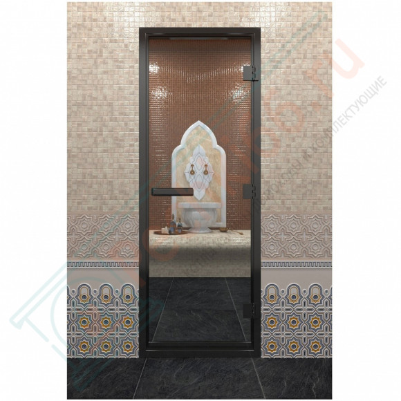 Стеклянная дверь DoorWood «Хамам Прозрачная» в черном профиле 2000х800 (по коробке) в Иркутске