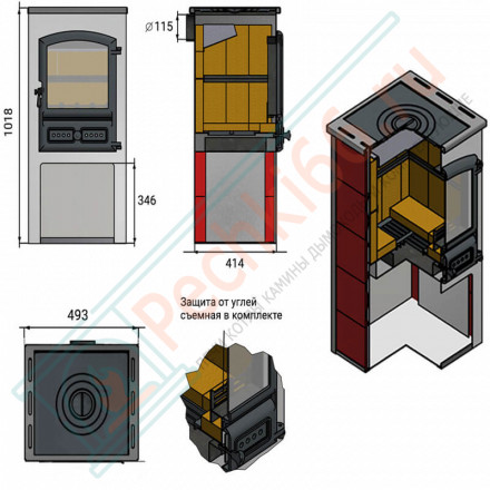 Печь-камин БКД Антрацит с плитой (Этна)