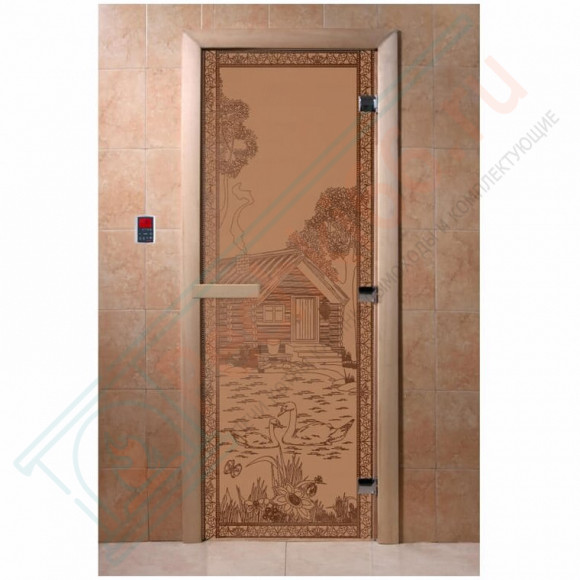 Стеклянная дверь для бани бронза матовая, "Банька в лесу", 1900х700 (DoorWood) в Иркутске