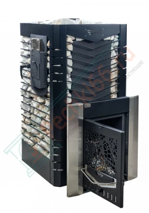 Газовая банная печь из нержавеющей стали № 06-ГТ 80 с сеткой для камней (Тройка) до 80 м3