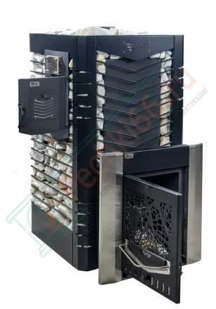 Газовая банная печь из нержавеющей стали № 06-ГТ 80 с сеткой для камней (Тройка) до 80 м3