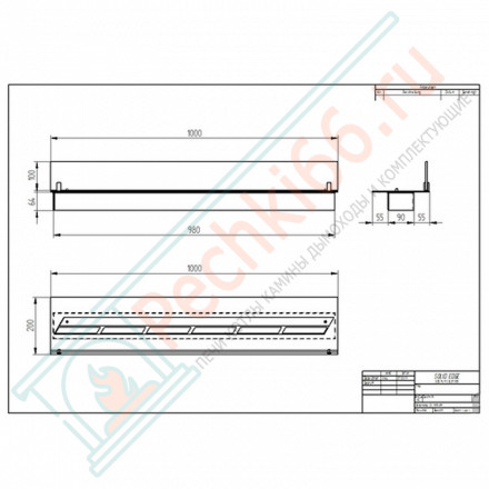 Горелка для биокамина прямоугольная со стеклом 1000 (ZeFire)